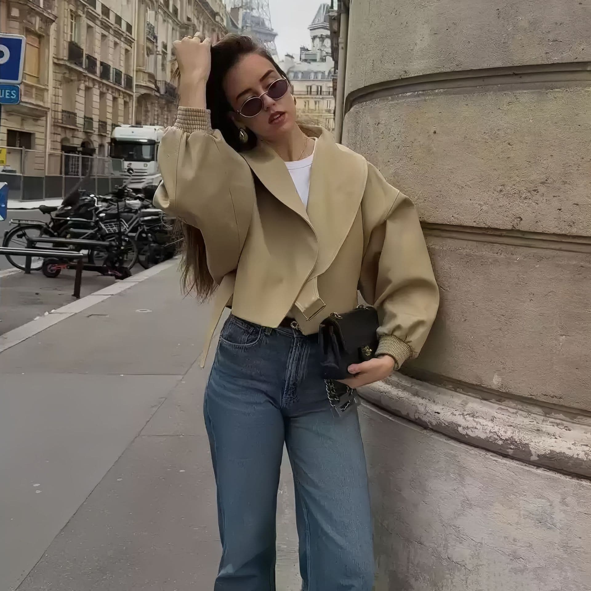 2026 New Women's Clothing French Street Style Khaki Color Lace-Up Short Casual Windbreaker Jacket 2448136