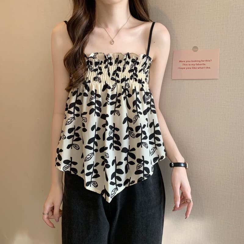 2025 New Summer Style Floral French Small Suspender Women's Asymmetrical Outer Vest Chic Inner Tube Top Trendy