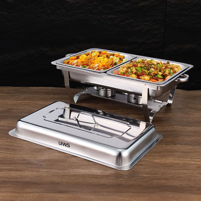 Rectangular Stainless Steel Foldable Buffet Grill for Hotels and Restaurants, Suitable for Insulating Alcohol Food. (Cross-border Amazon)