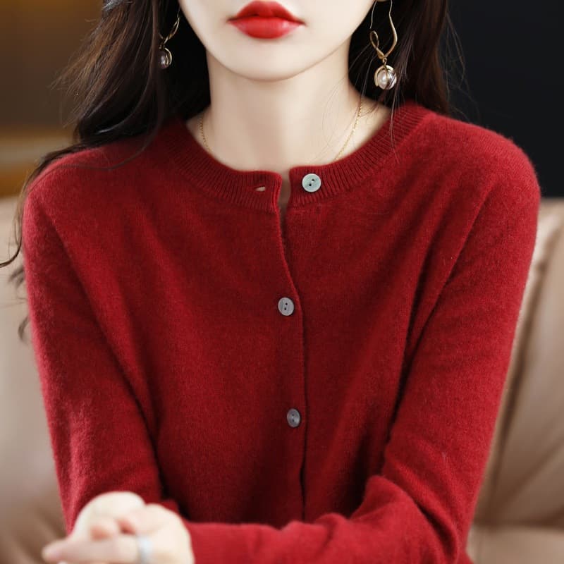 New versatile coat for women 2026 solid color knitted cardigan early spring generation round neck sweater for women long sleeve one piece