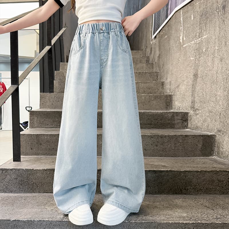 Girls' Jeans Spring Autumn New Middle School Big Girl Casual Long Pants Fashionable Children's Spring Wear Straight Wide Leg Pants