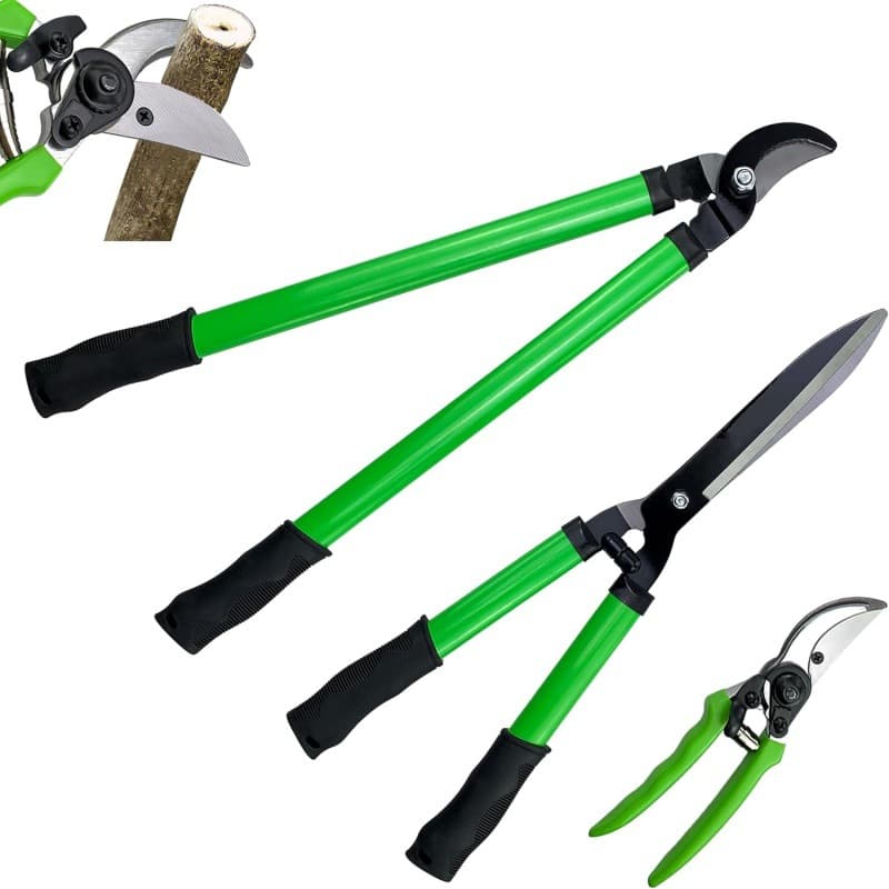 Cross-border garden pruning, thick branch trimming, horticulture, tall branch pruning, hedge trimming, garden tools