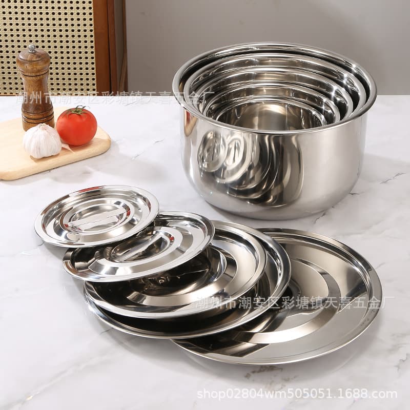Stainless Steel Cookware Five-Piece Set, Three-Piece Indian and Thai Style Deep Cooking Pot with Lid