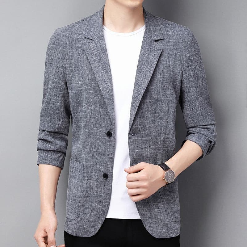 Men's Suit Jacket Autumn Thin Linen Middle-Aged Solid Color Casual Blazer Korean Style Slim Fit Cotton Linen Top