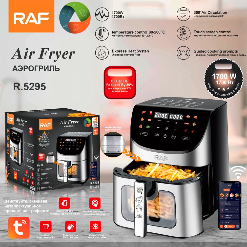 European Standard Air Fryer, Home Use, Remote Operation, Multifunctional Smart Touch Screen, Oil-Free & Smoke-Free, 8L Electric Fryer