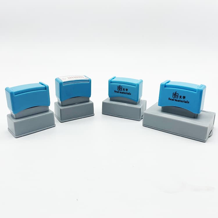 THD edge-sealed photosensitive rectangular stamp with spring design and 4mm thick butterfly pad. Wholesale stamp materials.
