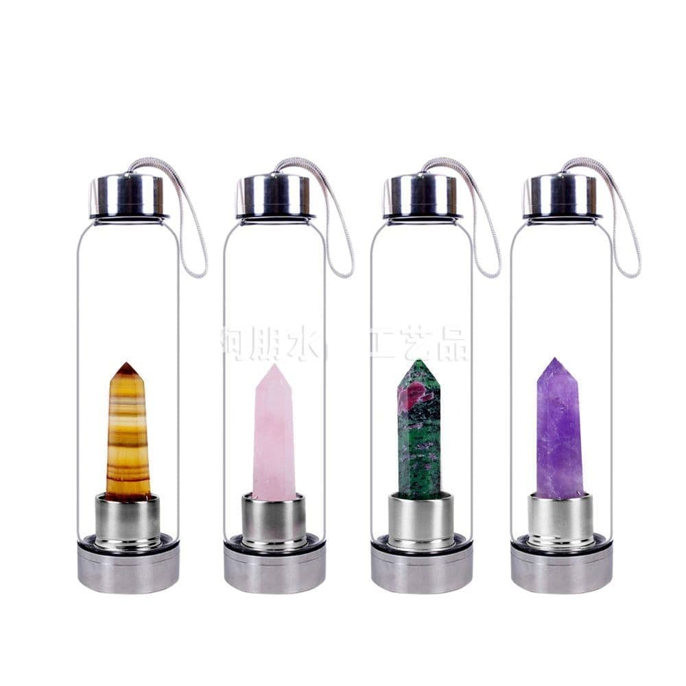 Cross-border East China Sea Natural Crystal Column Magic Wand Energy Column Glass Water Cup Bottle Sports Water Bottle Logo Wholesale