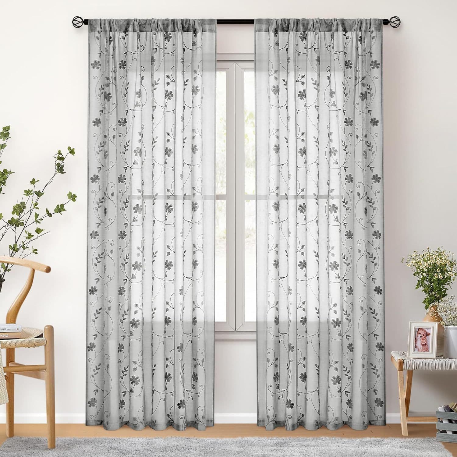 Cross-border ready-made American leaf embroidery curtains for living room and bedroom window sheers