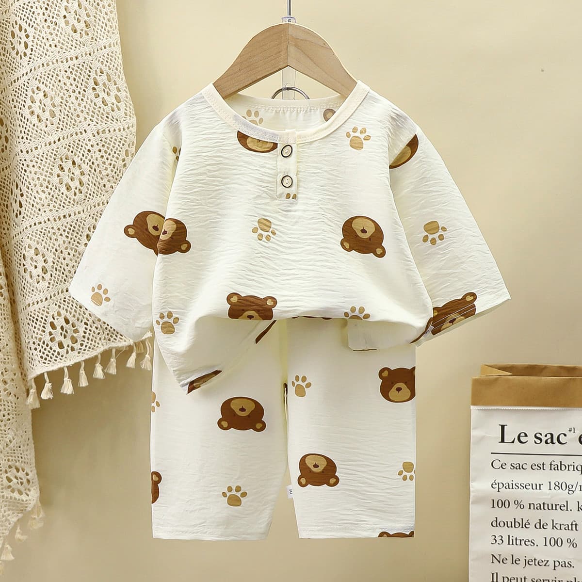 Children's summer loungewear, boys' thin pajamas, air-conditioned clothing for toddlers and girls, casual Korean style mid-sleeve set