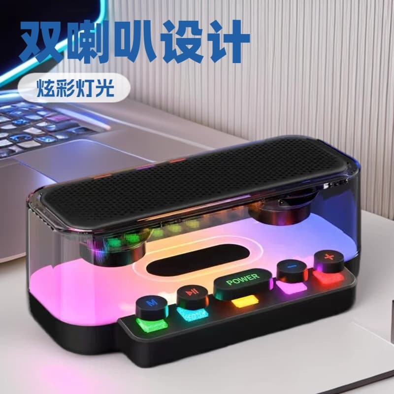 Cross-border Z6 Transparent Mecha Dual Speaker Button Bluetooth Speaker Wireless Subwoofer Home Desktop Card-Insert Small Audio