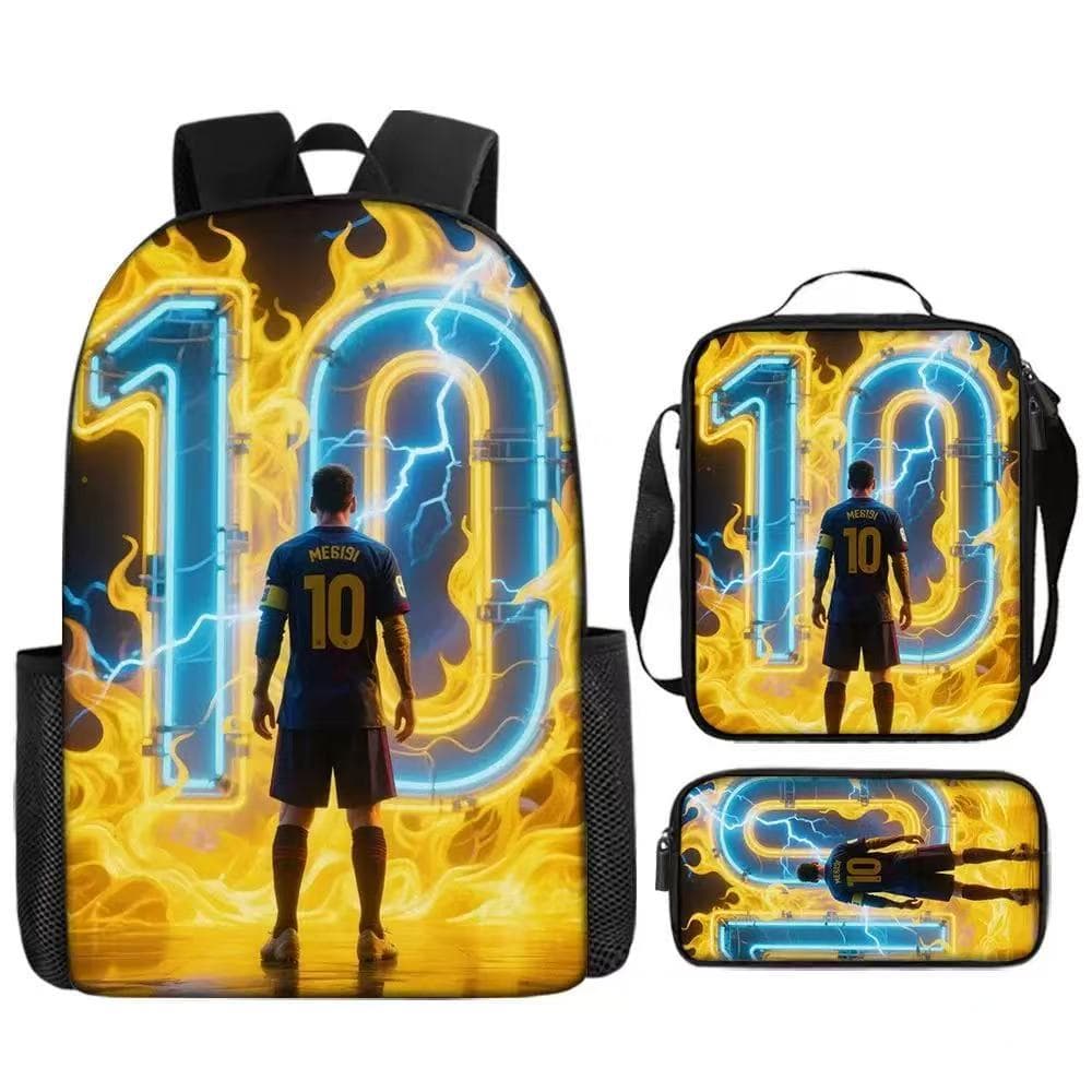 New Best-selling Soccer Star Messi Printed Backpack 3-Piece Set Schoolbag Elementary Student Cartoon Double Shoulder Bag