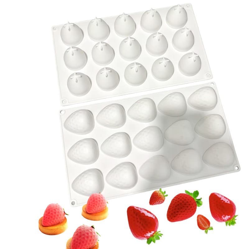15-Cavity Strawberry Mousse Cake Mold, Baking Dessert Silicone Chocolate Pudding Mold, DIY Strawberry Scented Candle Mold