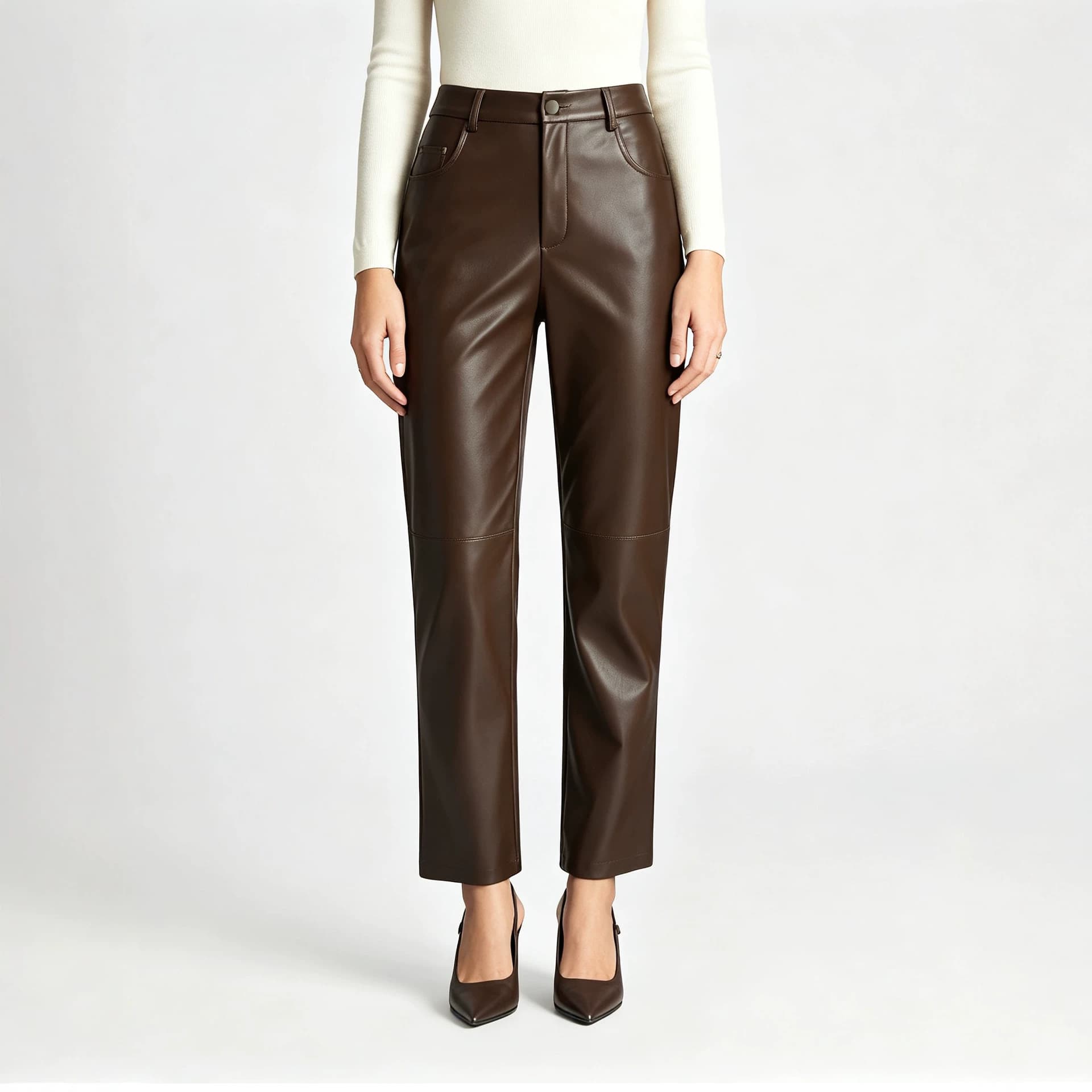 New European and American Cross-border Autumn/Winter PU Slim Straight High-Waist Fashion Versatile PU Long Pants Pencil Pants