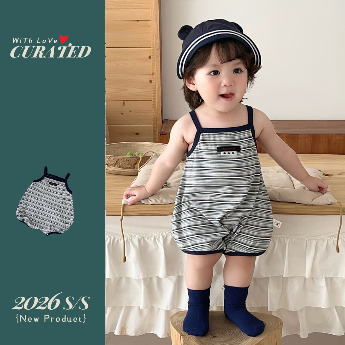 Baby boy's Korean suspender jumpsuit boy's breathable striped outdoor romper summer style baby clothes