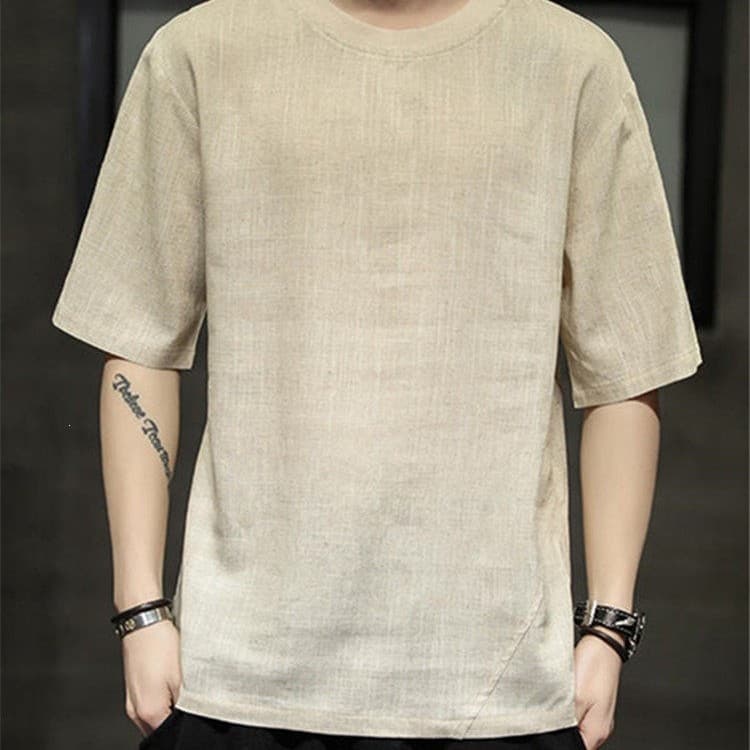 Linen Short Sleeve T-Shirt Men 2026 New Cotton Linen Top New Chinese Style Menswear Half Sleeve Summer Thin Loose Men's Set