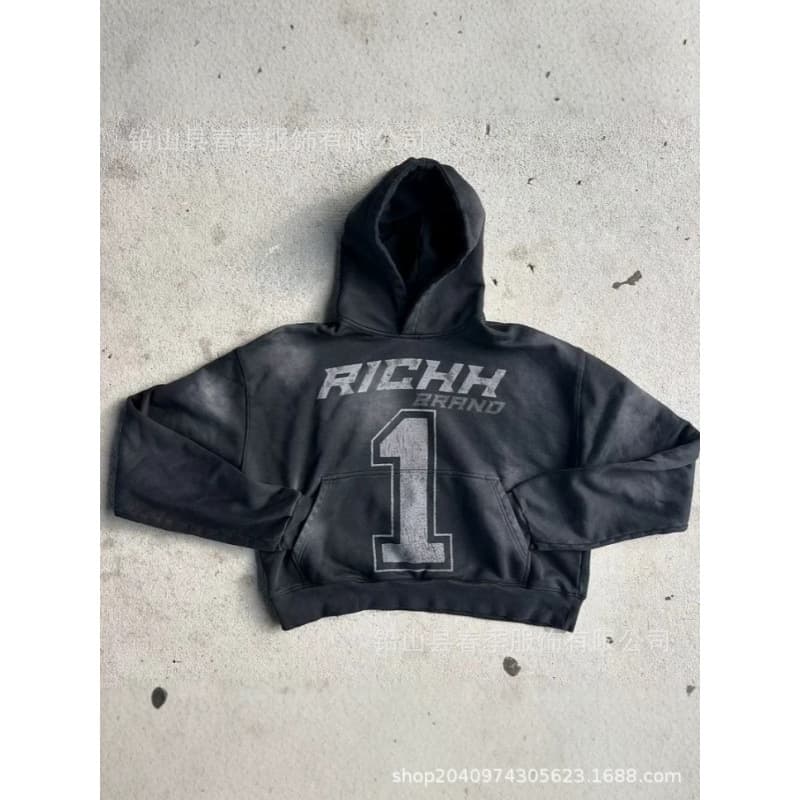 Cross-Border American Trend Hoodie Melancholy Second Generation Letter Print Vintage Zip Hoodie Loose Unisex