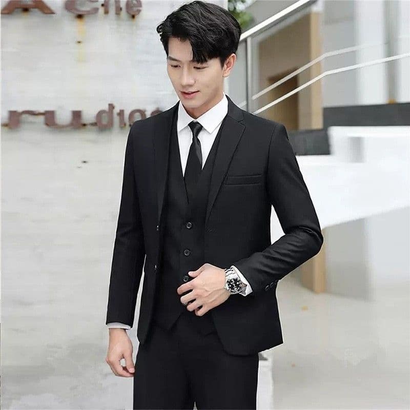 Korean style slim-fit men's suit jacket for groomsmen and brides, business professional formal suit.