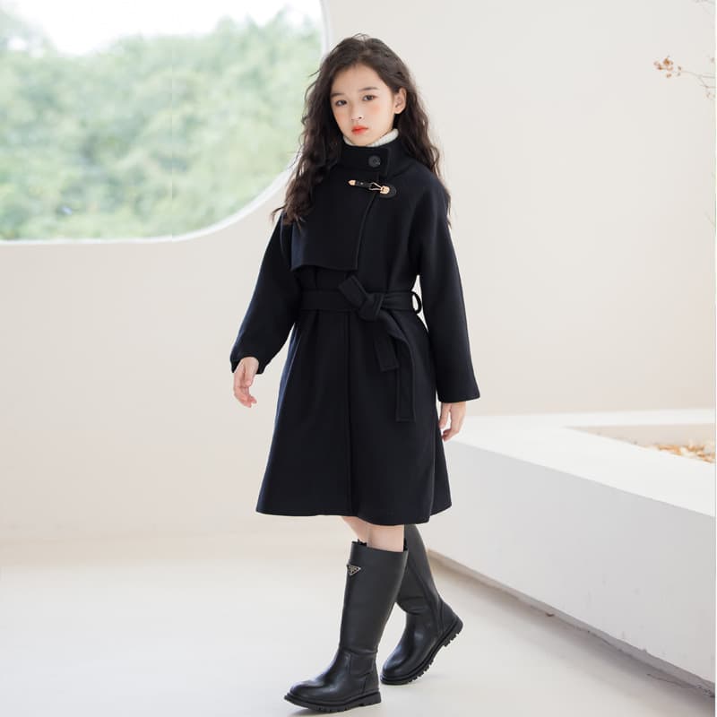 Girls' wool coat, 2025 autumn/winter parent-child outfit, Korean style cardigan, mid-length, for older girls.