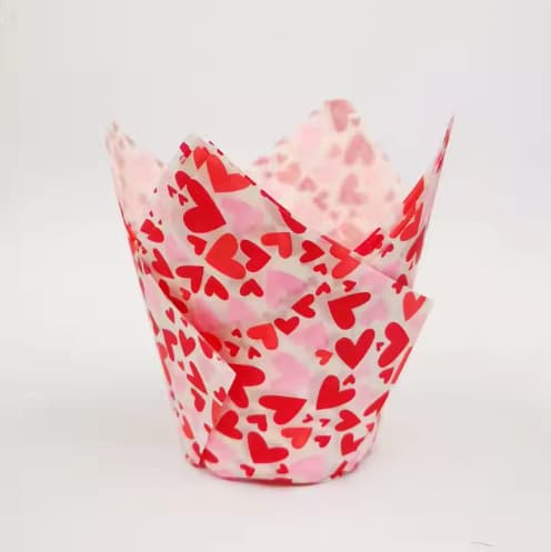 Cross-border Valentine's Day Tulip Cake Cup, Heat-resistant Oil-proof Bread Paper Liner, Heart-shaped Cake Cup, Flame Cup