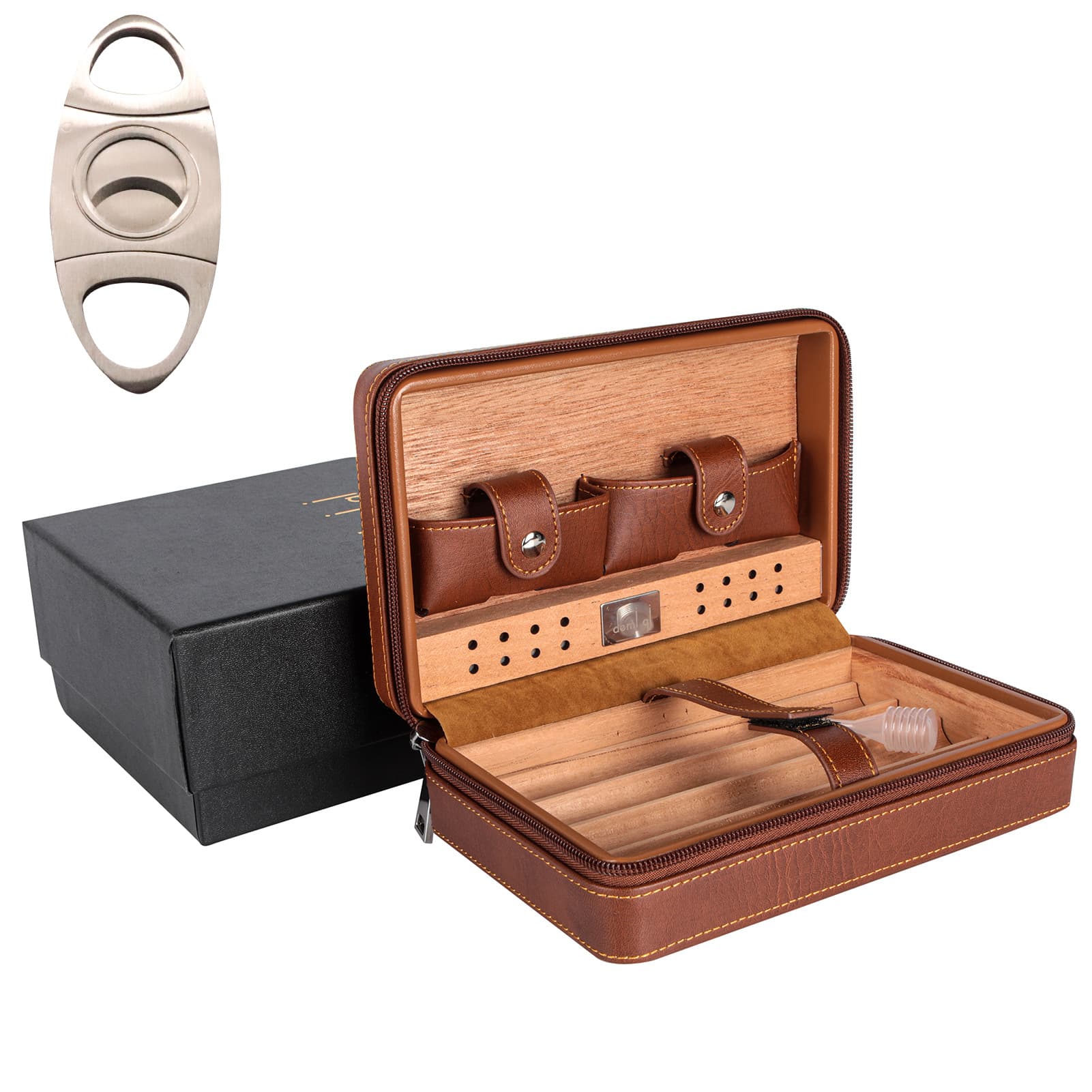 Cross-border new cedar zipper box portable cigar box cigar leather case humidor leather cigar box customization