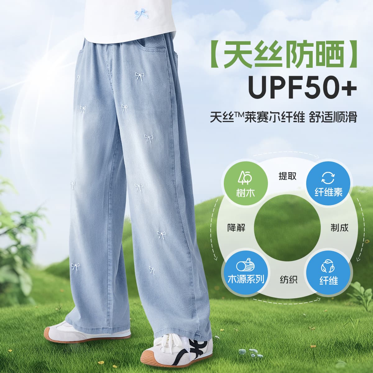 Children's Summer Pants, Ice Silk Cool-Touch Wide-Leg Pants for Girls, 2026 New Style, Mosquito-Repellent Jeans with Embroidery