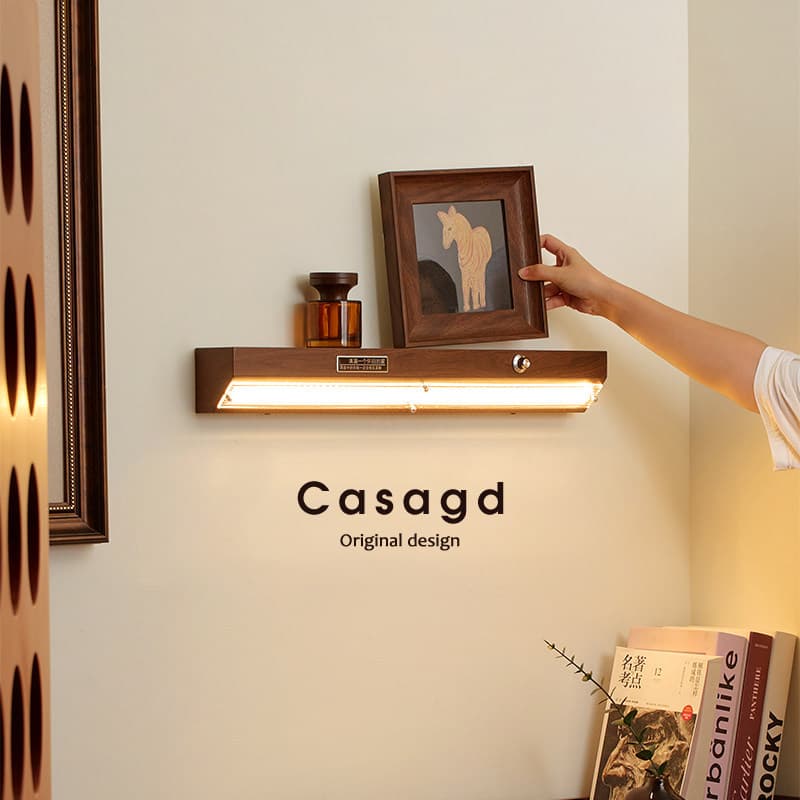 Mid-Century Style Linear Wall Lamp, French Retro, Shelf-Integrated, Eye-Caring, Bedroom Headboard Ambient Light, casagd