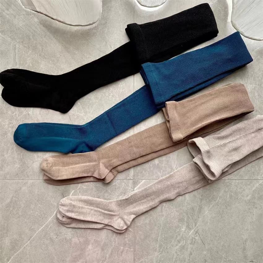 Autumn/Winter Thick Thermal Fine Stripe Base Layer Tights, Maillard Style Slim Fit Pantyhose, Cotton Versatile Simple Base Socks