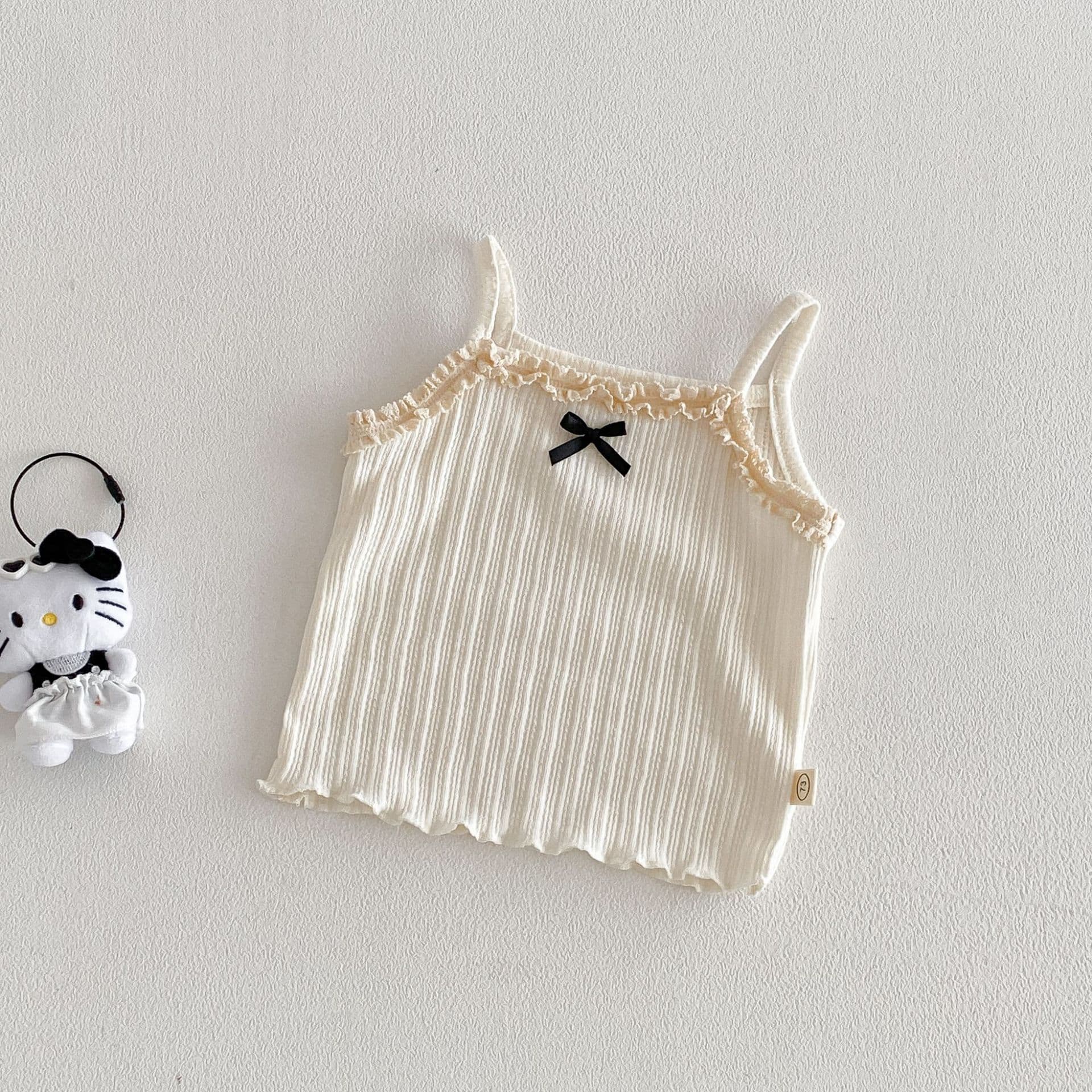 Girls Bowknot Super Cute T-Shirt 2026 New Summer Baby Korean Style Ribbed Strap Top Children's Adorable Summer Wear
