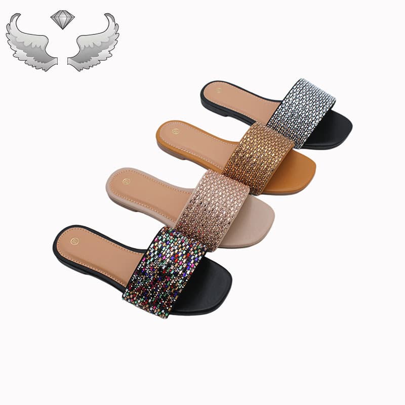Spot foreign trade fashion rhinestone belt women's shoes flat summer new slippers Wholesale spot Slipper