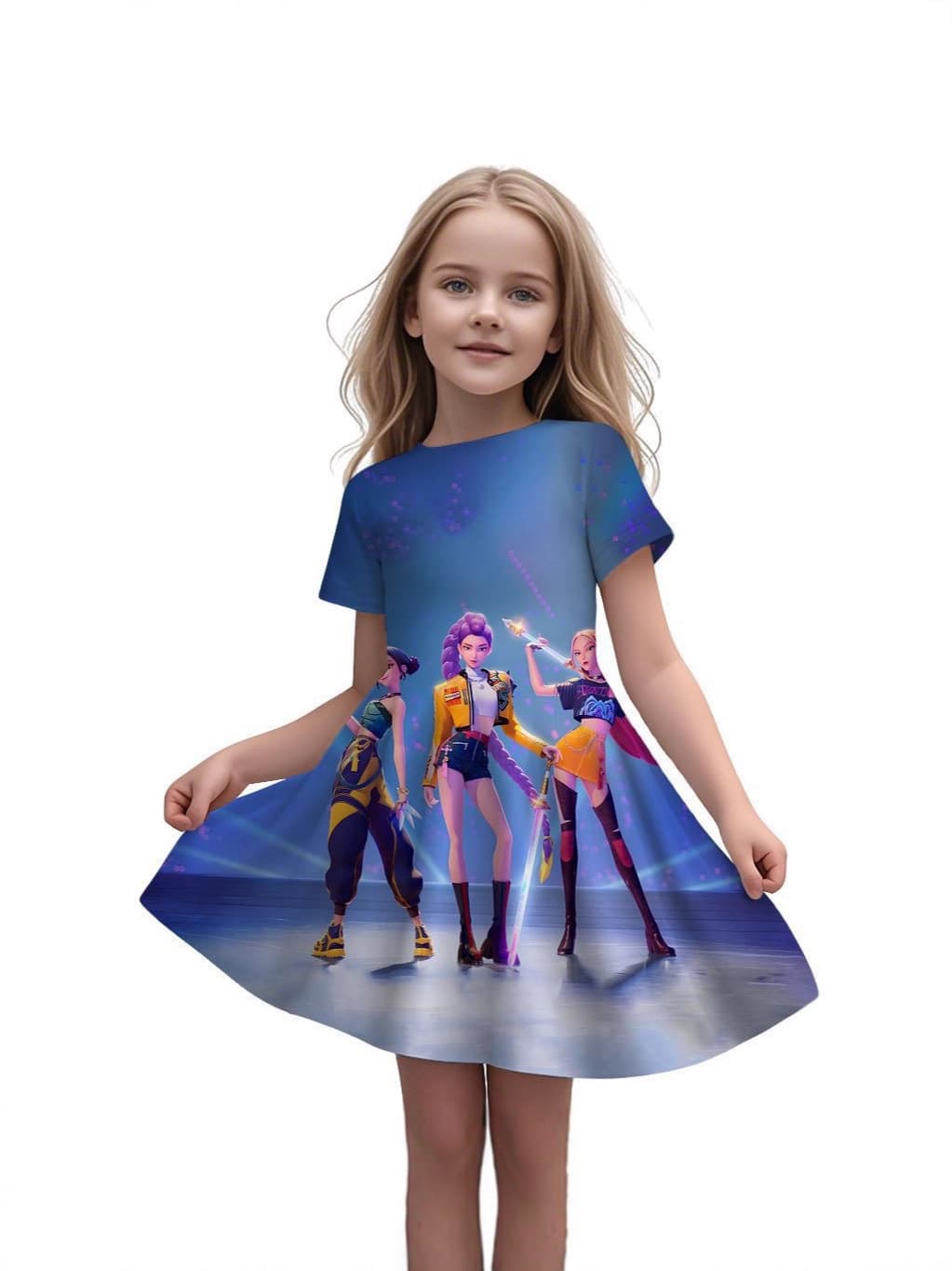 Witch Crew Dress, Cross-Border E-commerce Children's Wear, 3D Printed K-POP Princess Dress for Party Girls