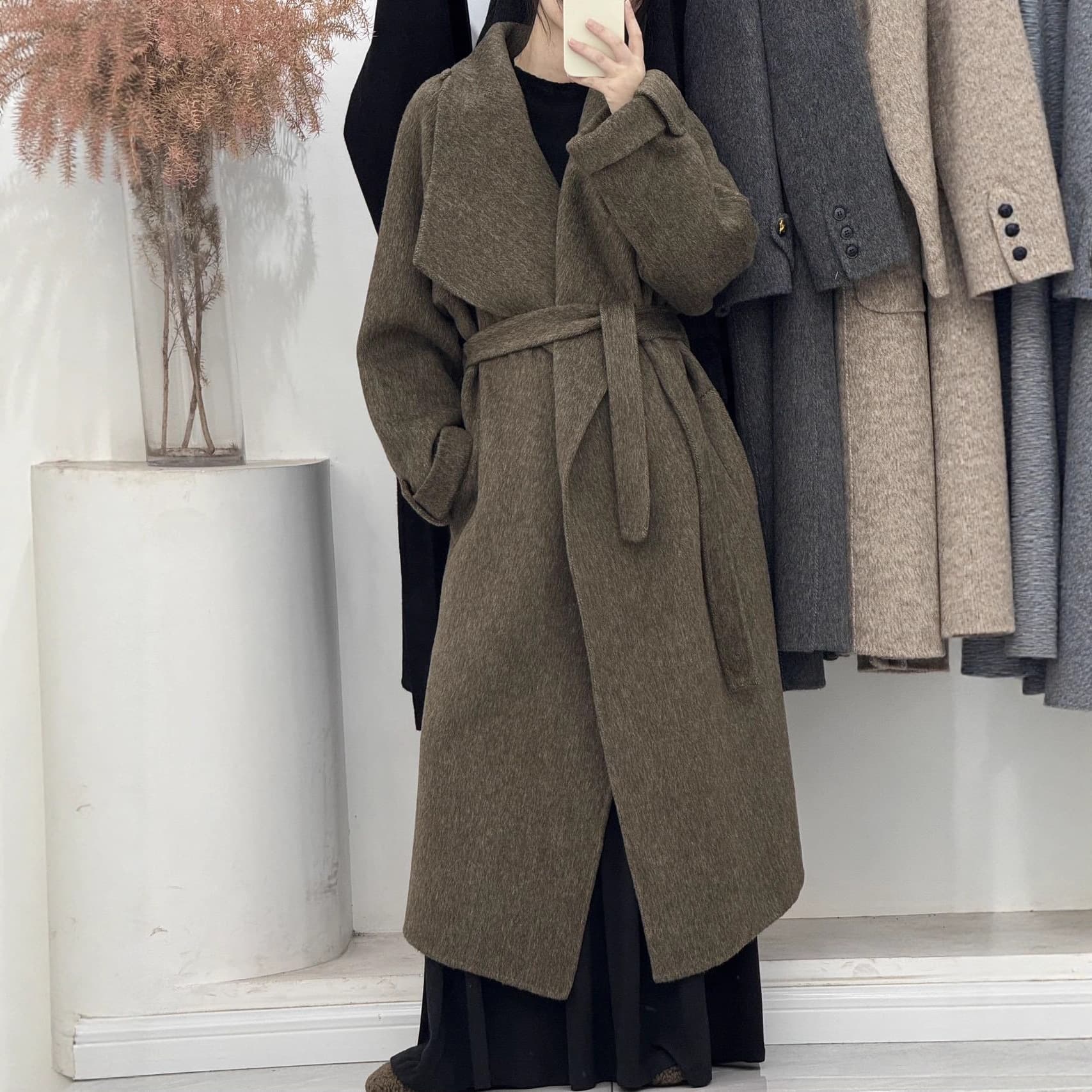 Autumn/Winter New Notched Lapel Oversized Design Slimming Double-Faced Wool Coat Extended Length Woolen Overcoat for Women