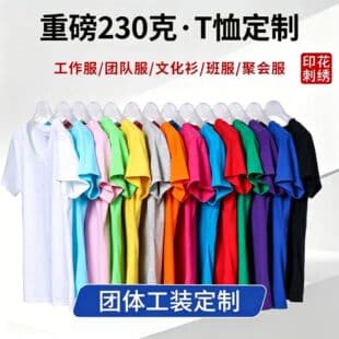 Heavyweight Pure Cotton 230g T-Shirt Custom Round Neck Work Uniform Class Shirt Culture Shirt Print Embroidery Advertising Shirt Wholesale