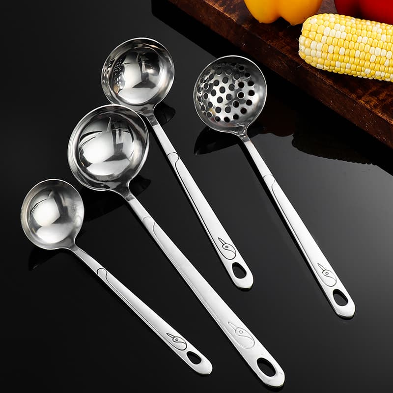 Stainless Steel Strainer Spoon Soup Spoon, Small Long Handle Thickened Large Spoon Kitchen Utensil Gift for Cookware
