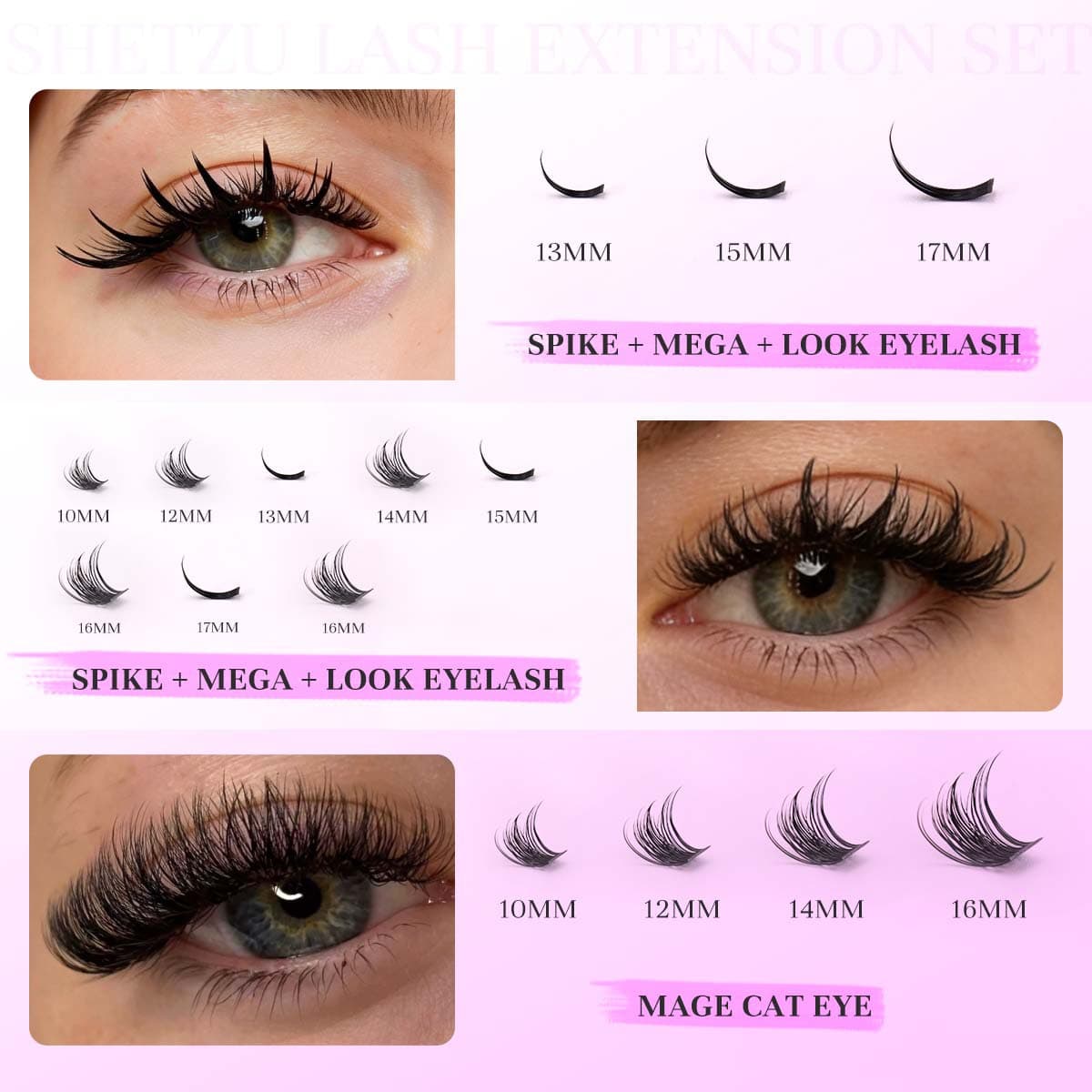 SHETZU DIY False Eyelash Clusters Natural Mixed Length Includes Glue Remover Tweezers Beginner Set