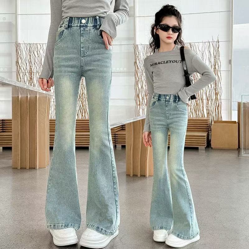 Children's Clothing Spring and Autumn Thin Flared Pants 2026 Big Girls Jeans Trendy Pants Micro-flare Slim Fit Female Students
