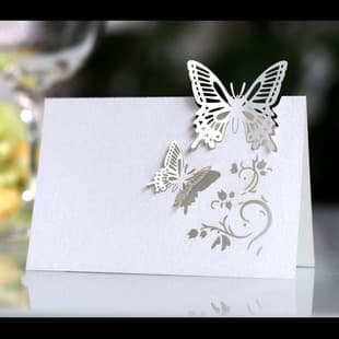 Amazon Laser Cut Place Card 3D Butterfly Table Card Wedding Sign-In Table White Card Shenzhen Wholesale