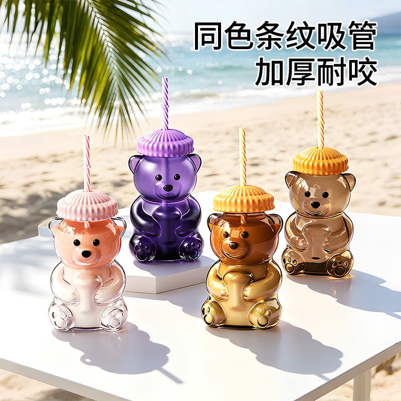 Cross-Border Hot Selling Bear Cup Glass Cup High Appearance Straw Cup Cartoon Cute Coffee Cup Large Capacity Portable Water Cup