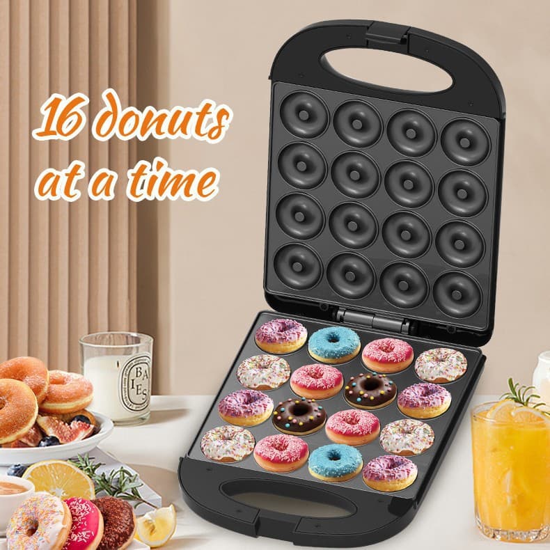 Cross-border European and American Household Large 16-Hole Donut Machine Cake Breakfast Maker Round Cake Machine Double-Door Heating Electric Griddle