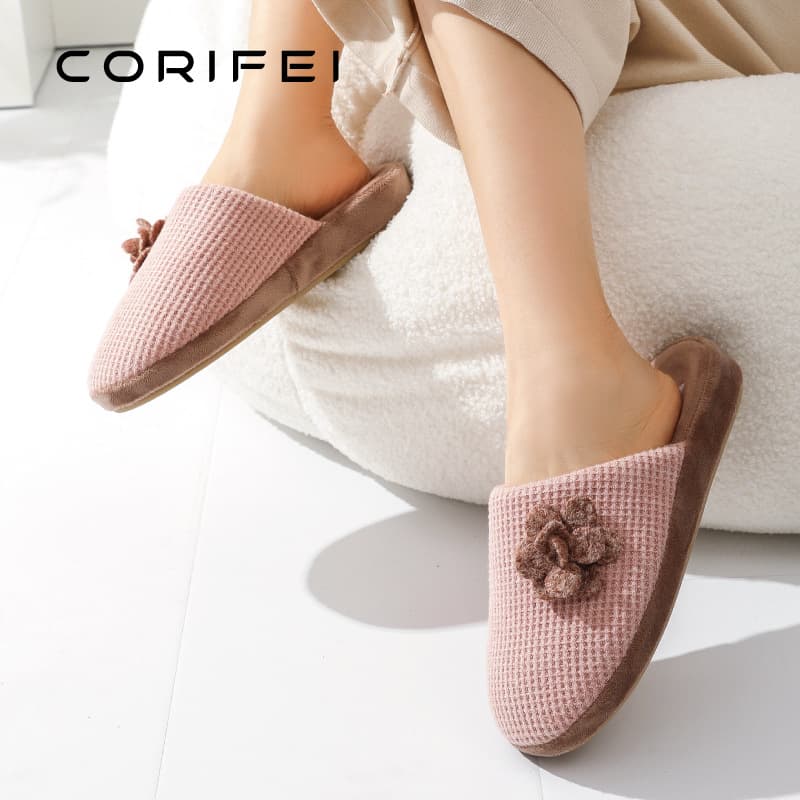 CORIFEI Jialifu Women's Anti-slip Simple Home Spring/Winter Indoor Thick-soled Cotton Slippers DS-32633
