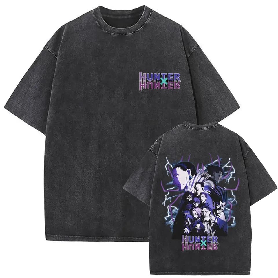 Vintage Washed Graphic Casual Hunter Member T-Shirt Loose Anime T-Shirt Spider Hunter X Cotton Troupe T-Shirt Unisex