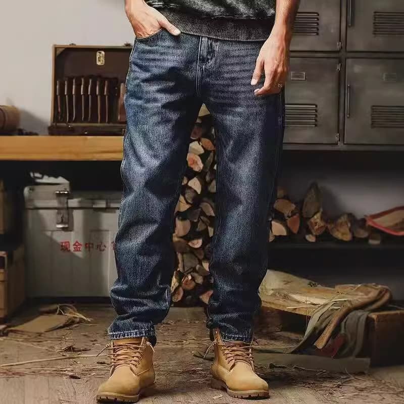American classic retro jeans for men, loose straight-leg trendy pants for men, spring and summer stonewashed simple casual pants