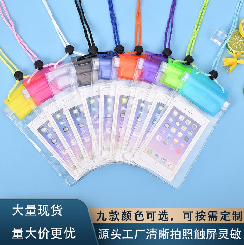 In Stock Tri-fold Transparent Phone Waterproof Bag Magic Sticker Touchscreen Waterproof Dustproof Diving Swimming Sealed Phone Pouch