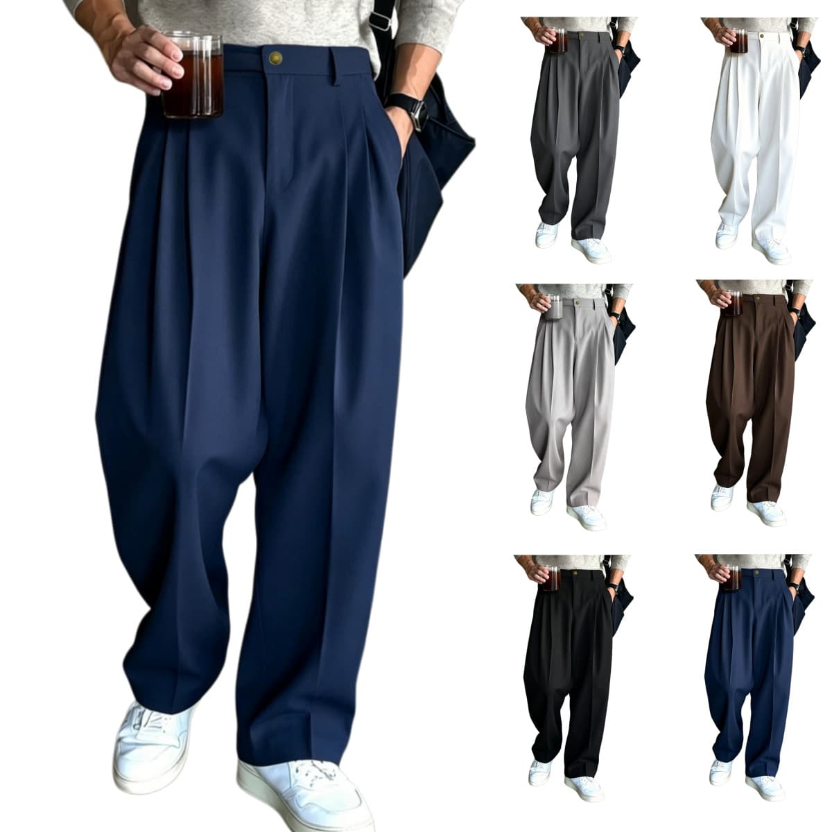Cross-border TK Amazon Spring Summer Straight-Leg Dress Pants Men Loose Casual Wide-Leg Suit Trousers Minimalist Formal Long Pants