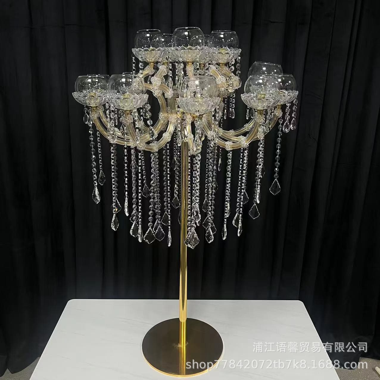 Wholesale Wedding European-Style Crystal Candelabra 15-Head Metal Candle Holder Gold Silver Wedding Venue Decoration
