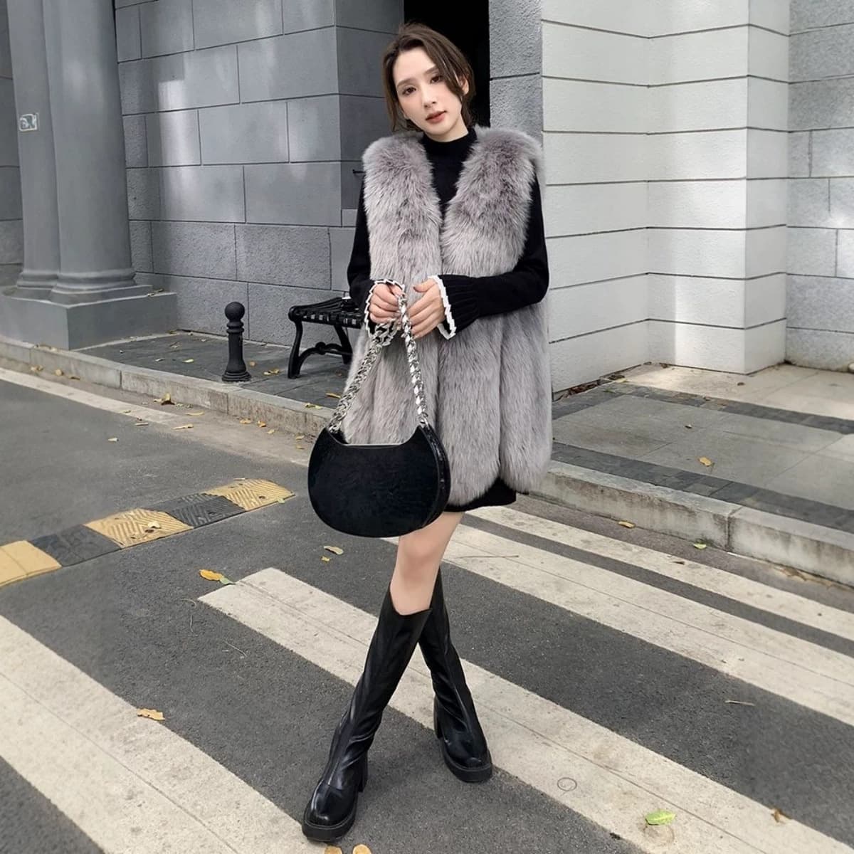 New Fall/Winter Knit Dress for Women, Black Midi Length Base Layer, A-Line Sweater Dress for Petite Figures