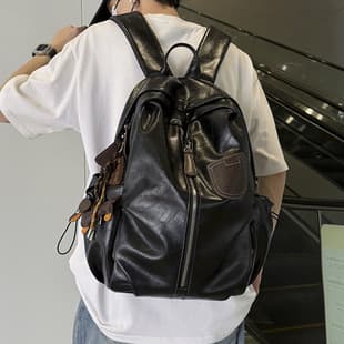PU Black Soft Leather Backpack Women 2026 New Large Capacity Student Backpack Commuter Multi-functional Travel Backpack