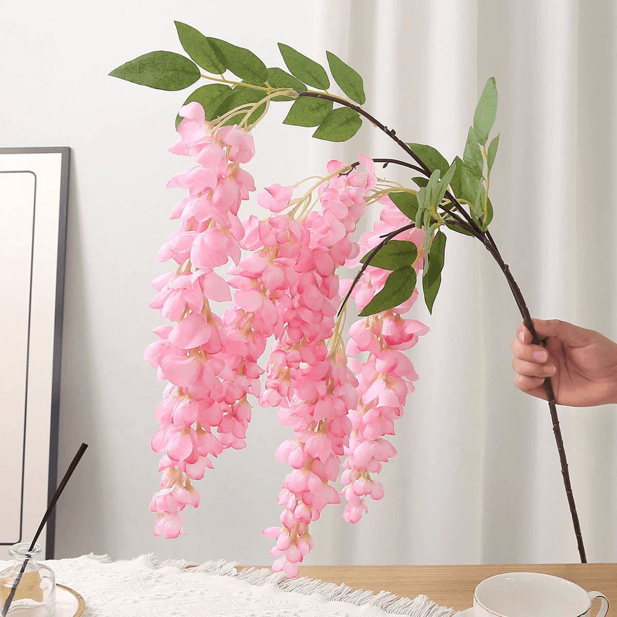 Artificial Cassia Wisteria Long Branch Fake Silk Hanging Flowers Photo Vine Wedding Decoration Pipe Cover