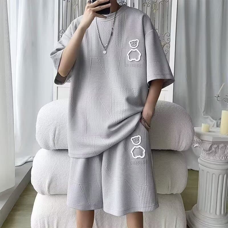 Summer Casual Suit Men's New T-Shirt Shorts Loose-Fit Plus Size Printing Five-Minute Sleeves Shorts 2-Piece Set