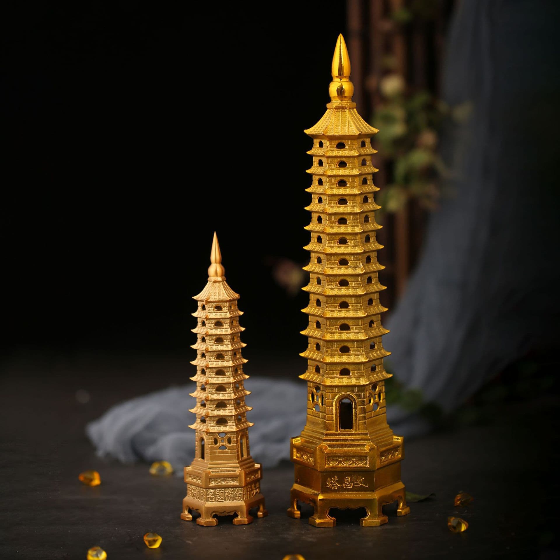 Ethnic Style Chinese Wenchang Pagoda Pure Copper Ornament Stall Academic Success Decoration High-end Gift Metal Indoor Piece