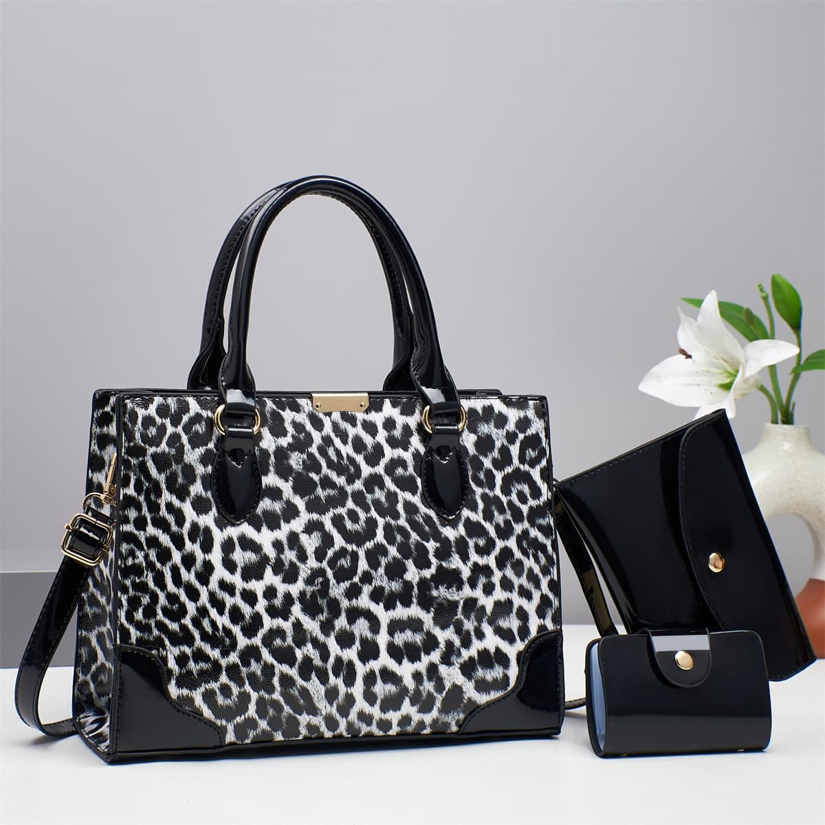 New Leopard Print Parent-Child Bag Large Capacity Cute Stylish Shoulder Bag High-Value Glossy Leather Cross-Border Tote Bag